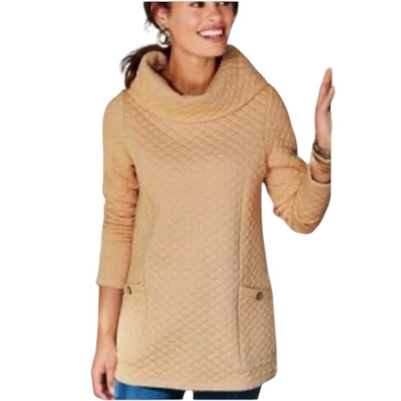 Soft Surroundings Tops - Soft Surroundings • Orange Quilted Sweater Cowl Neck Tunic Sz Medium